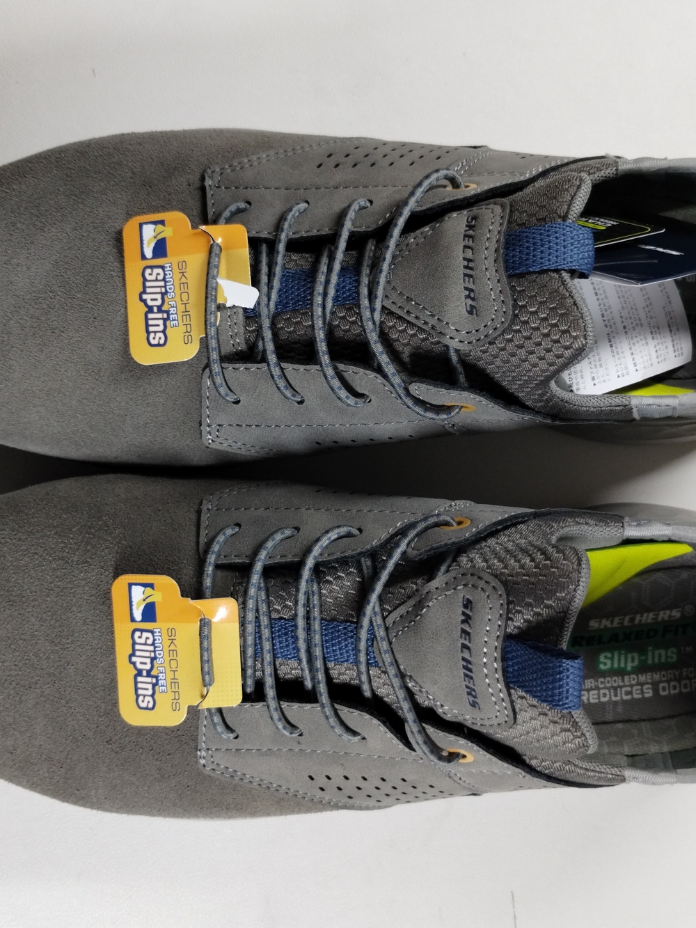 Skechers Men's Gray Casual Slip-Ins Lace-Up Sneakers with Blue Accents
